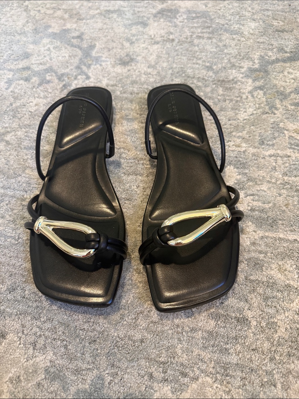 Marc Fisher Black Square-Toe Sandals with Silver Accent
